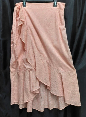 18/20 0X/1X Lane Bryant Pink Eyelet Embroidered Ruffle Peasant Boho Wrap Skirt - Image 1 of 4