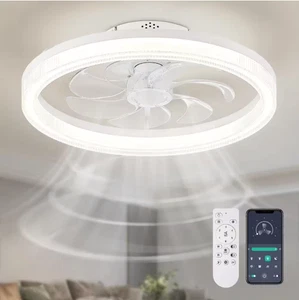 WDETR 20 in. LED Indoor White Low Profile Ceiling Fan with Dimmable Lighting 🔷 - Picture 1 of 11