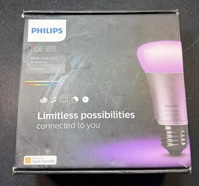 Philips Hue White and Color Ambiance Bulb Starter Kit ~ 3x Bulbs and Bridge New - Image 1 of 4