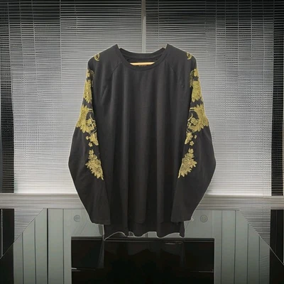 GUESS Floral Skull T-shirt Long Sleeve Black Crewneck Men's XL Embroidered $90  - Image 1 of 4