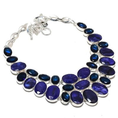 Blauer Saphir (simuliert) Iolith Edelstein Halskette handgefertigter Schmuck ... - Bild 1 von 4