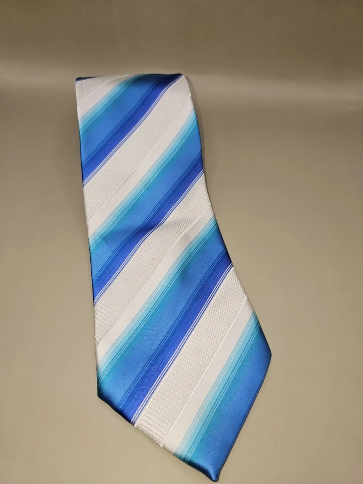 Corbata formal de moda D Berite para hombre Morden azul blanco a rayas 58 x 3,5 pulgadas Foto 1 de 4