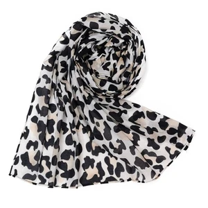 Bufanda mujer algodón ligeramente suave pañuelo Animal Print Leo gris negro - Imagen 1 de 2