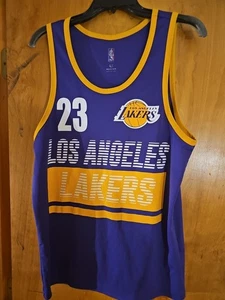 NBA LOS ANGELES LAKERS LEBRON JAMES #23 JERSEY PURPLE YELLOW T-SHIRTS SIZE M - Picture 1 of 9