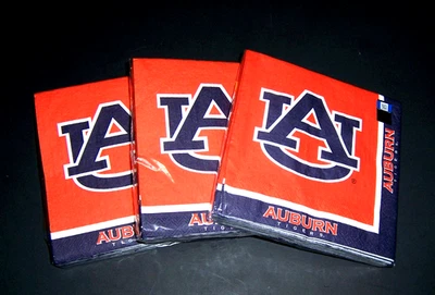3 Pks - 60 Count  Auburn Tigers NCAA  Football Tailgating Party Luncheon Napkins - Image 1 of 4