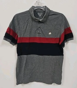Banana Republic M grau Brust Streifen Kurzarm Poloshirt Kragen Knopf Preppy - Bild 1 von 6