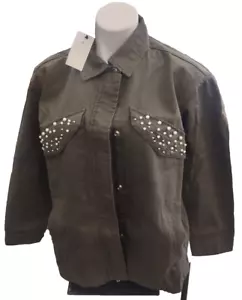 Royal Matrix Damen Jeansjacke grün mit Kunstperlen Taschenbesatz Gr. XL - Bild 1 von 9