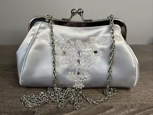 Vintage Beaded Bag White Floral Silver Hardware Bridal Wedding Saugus Shoe purse - Picture 1 of 6
