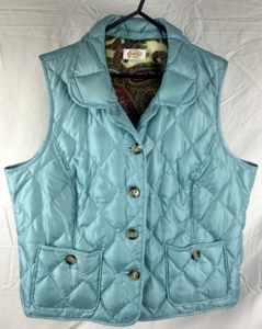 Talbots Women Puffer Vest Size Large Blue Cozy Down Feather Filled Button Front - Picture 1 of 6