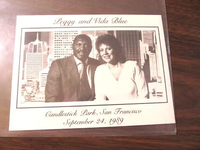 1989 Peggy & Vida Blue Wedding Handout Candlestick Park 9-24-1989 SF Giants - Image 1 of 2