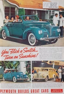 Plymouth Convertible Coupe "Flick a Switch" Vintage 1939 Auto Ad - Picture 1 of 1