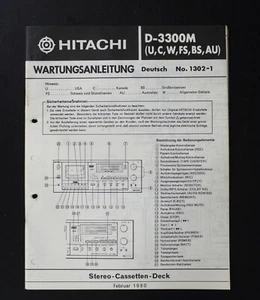 Manuale di servizio originale Hitachi D-3300m cassette deck / istruzioni di servizio S11 - Foto 1 di 1