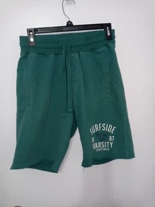 Funky Buddha Varsity Sportswear 1987 Green Knit Jogger Logo Shorts Raw Hem - Picture 1 of 9