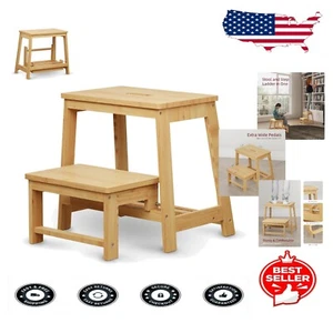 Space-Saving Bamboo Step Stool - Lightweight and Foldable for Easy Storage - Picture 1 of 9