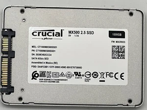 Crucial CT1000MX500SSD1 SATA3 2.5" 1TB SSD DoD 3-Pass Erase, CrystalDisInfo 100% - Picture 1 of 4
