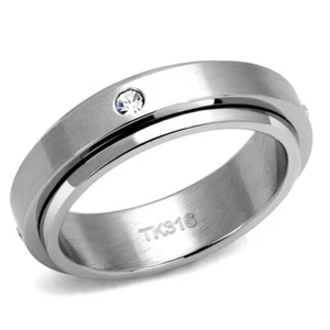 Mens silver band spinner cz ring 7 mm wedding thumb solid stamped - Picture 1 of 4