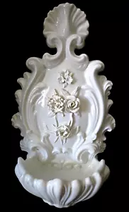 VTG Ceramic Wall Hanging Planter White Flower Vase Basin Spain 18" - Picture 1 of 13