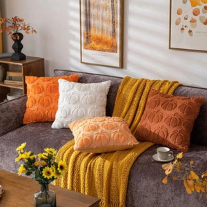 Faux Fur Pumpkin Cushion Cover Fluffy Plush Throw Pillow Case Modern Home Decor - Picture 1 of 20