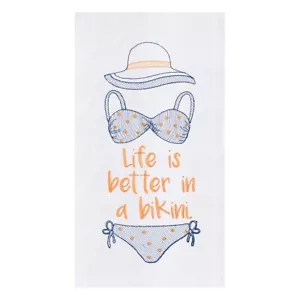 Life is Better in a Bikini sacco farina asciugamano cucina ricamato bikini e cappello sole - Foto 1 di 1