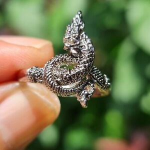 Phaya Nak Naga Ring Thai Amulet Charm Silver Micron Wealth Fortune