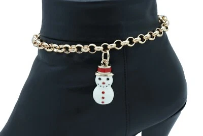 New Women Gold Metal Chain Boot Bracelet Shoe Snowman Holiday Charm Adjustable  - Image 1 of 4
