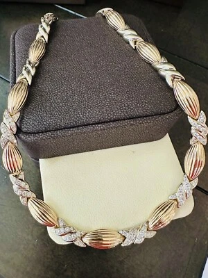 Collar gargantilla de dos tonos de diamantes y oro de 14k Estate para dama Foto 1 de 4
