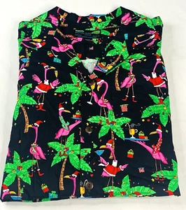 Moon Dog Shirt Co. Christmas Flamingo's Hawaiian Button Up, Austin, TX Size M - Picture 1 of 6