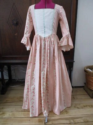 Girls' sz 7 Colonial 1700's calico costume dress w/ front inset-ribbon trim - Image 1 of 4