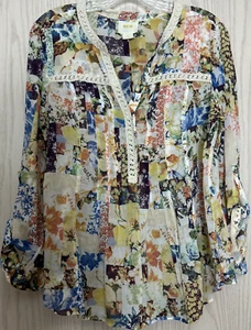Anthropologie Maeve blusa tunica donna taglia 8 prateria rotolo linguetta manica bohemien - Foto 1 di 9