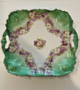 Vintage Z.S. & Co. Bavaria Square Lavender & Green Floral Handled Plate, EUC - Picture 1 of 6