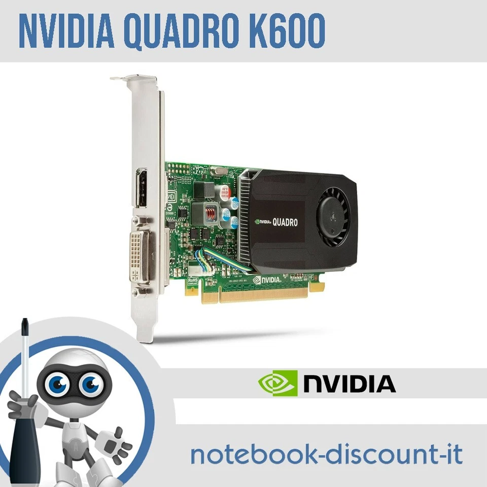NVIDIA Quadro 600 Scheda Video 1gb High Profile DVI DisplayPort PCI TESTED - Immagine 1 di 1