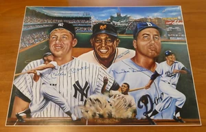 Mickey Mantle Willie Mays Duke Snider Hand Signed 18x24 Litho w/ Full JSA Letter - Picture 1 of 5