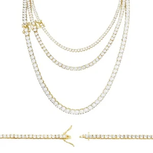 Collana Tennis Placcata Oro 14K Catena Cubic Zirconia Pietre Gioielli Moda - Foto 1 di 9