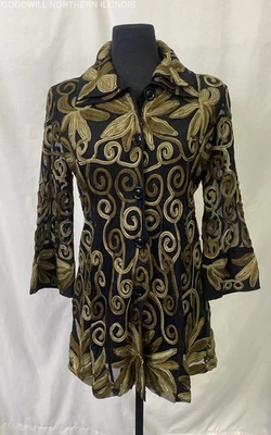 Chaqueta transparente negra bordada con soutache floral de perejil+sage para mujer talla M Foto 1 de 4
