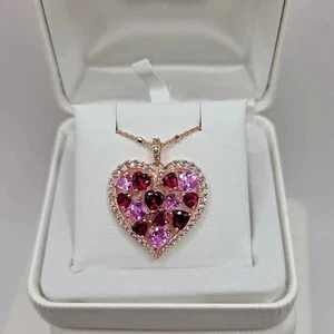 2Ct Round Cut Lab Created Pink Ruby Women's Heart Pendant 14k Rose Gold Plated - Picture 1 of 5