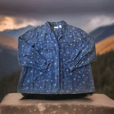 Camisa de Colección Denim con Botones para Mujer Talla Grande 20* Floral Cottagecore Country Top  Foto 1 de 4