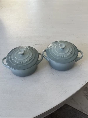 Set Of 2 LE CREUSET Petite Round Casserole MINI Cocotte 8 oz Sea salt Stoneware - Image 1 of 4
