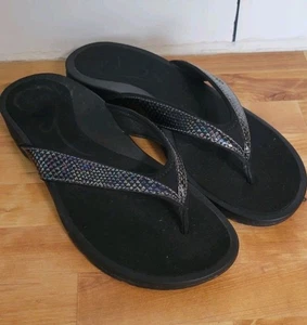 Abeo Damen-Sandale Größe 9 schwarz Glitzer Fußgewölbestütze Flip-Flop - Bild 1 von 4