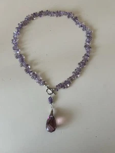Vintage Sterling Silver Necklace With Purple Natural Amethyst Beads 18” - Picture 1 of 6