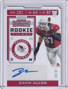 Zach Allen 2019 Contenders Variation Rookie Ticket Stub Die-Cut Rc Auto (24/97) - Picture 1 of 2