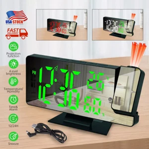 Desk LED Time Projection Alarm Clock Snooze Clock Temperature Humidity Monitor - Picture 1 of 14