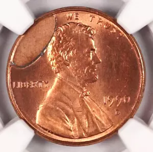 1990 D 1c Cud Obverse Die Break - Rare Mint Error Coin MS66 RD - Picture 1 of 3