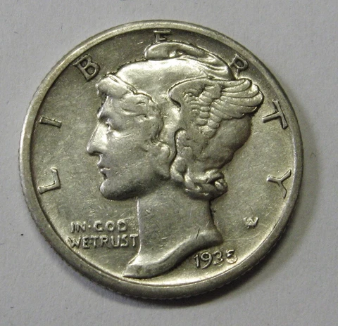 1935-S Mercury Head Silver Dime Grading in the XF Range Nice Original Coins Cover