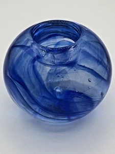Vtg Kosta Boda Vivid Blue Swirl Art Glass Votive 4.5 " Thick Glass - Bild 1 von 6