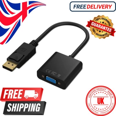 DisplayPort to VGA Adapter 1080P DP to VGA Converter Cable Gold-Plated Black - Image 1 of 4