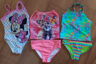 Conjunto de traje de baño para niñas talla 4-5 lote de 3 - Disney Minnie, sirenas y gatos 1 pieza y 2 piezas Foto 1 de 4