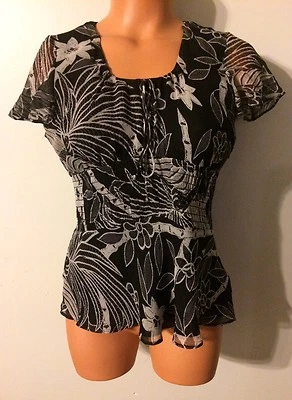 •• Blusa para mujer talla pequeña E by ECI camisa forrada transparente SS cremallera lateral top Foto 1 de 2