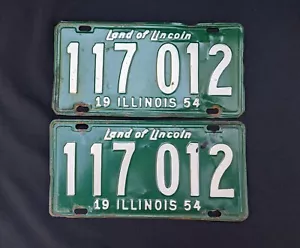 Juego de matrícula vintage 1954 Illinois # 117 012 a juego hombre cueva Hot Rod - Imagen 1 de 4
