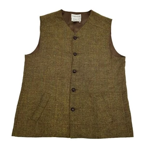 Jonathan Richard Ireland Wool Vest Men's 48 (XL) Brown Herringbone Wood Buttons - Picture 1 of 10