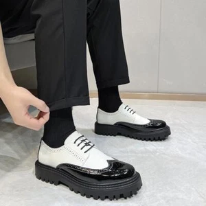 Mocasines Para Hombres Plataforma Moda Fiesta Punta Redonda Con Cordones Punta de Ala Retro Zapatos de Vestir - Imagen 1 de 11